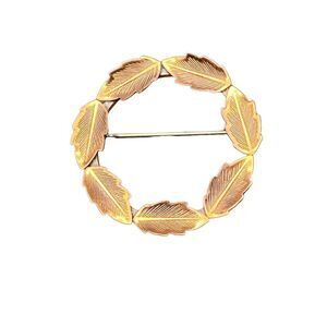 Vintage Bell Copper Solid Copper Leaf Wreath Lapel Hat Tie Pin Brooch